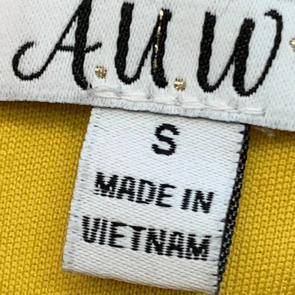 AUW Floral Short Dress Small Yellow Red Sheer Lined Long Bell Sleeve Key Hole - Picture 9 of 13